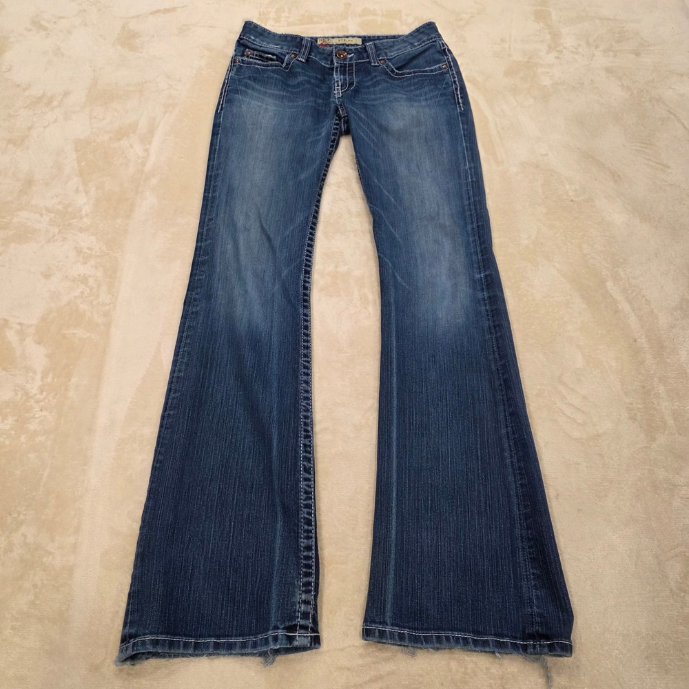 BKE Stella Low Rise Bootcut Jeans Womens 28x35.5 Stretch Blue Denim Buckle Y2K